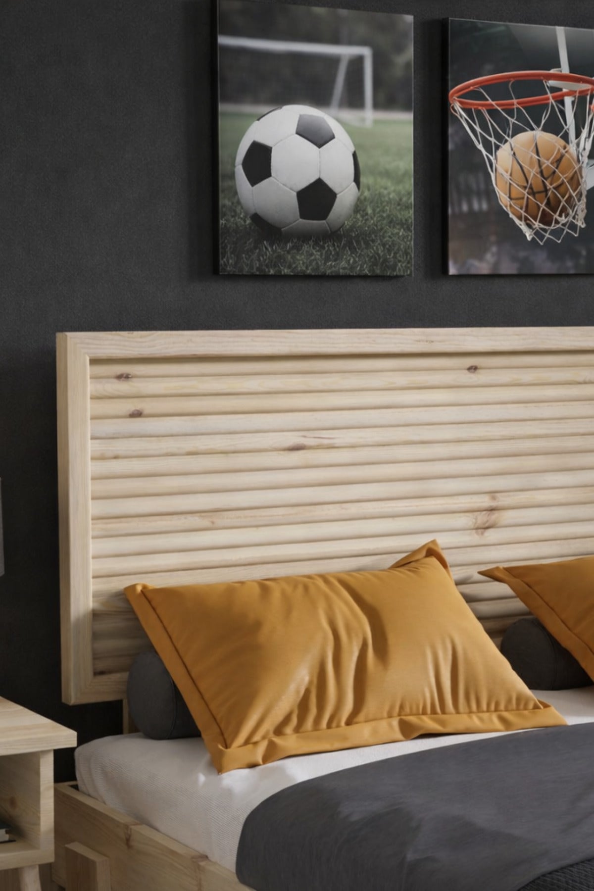 Ebruli̇ Model Yatay Başlıklı Masif Ahşap Karyola 160x200 Ceviz