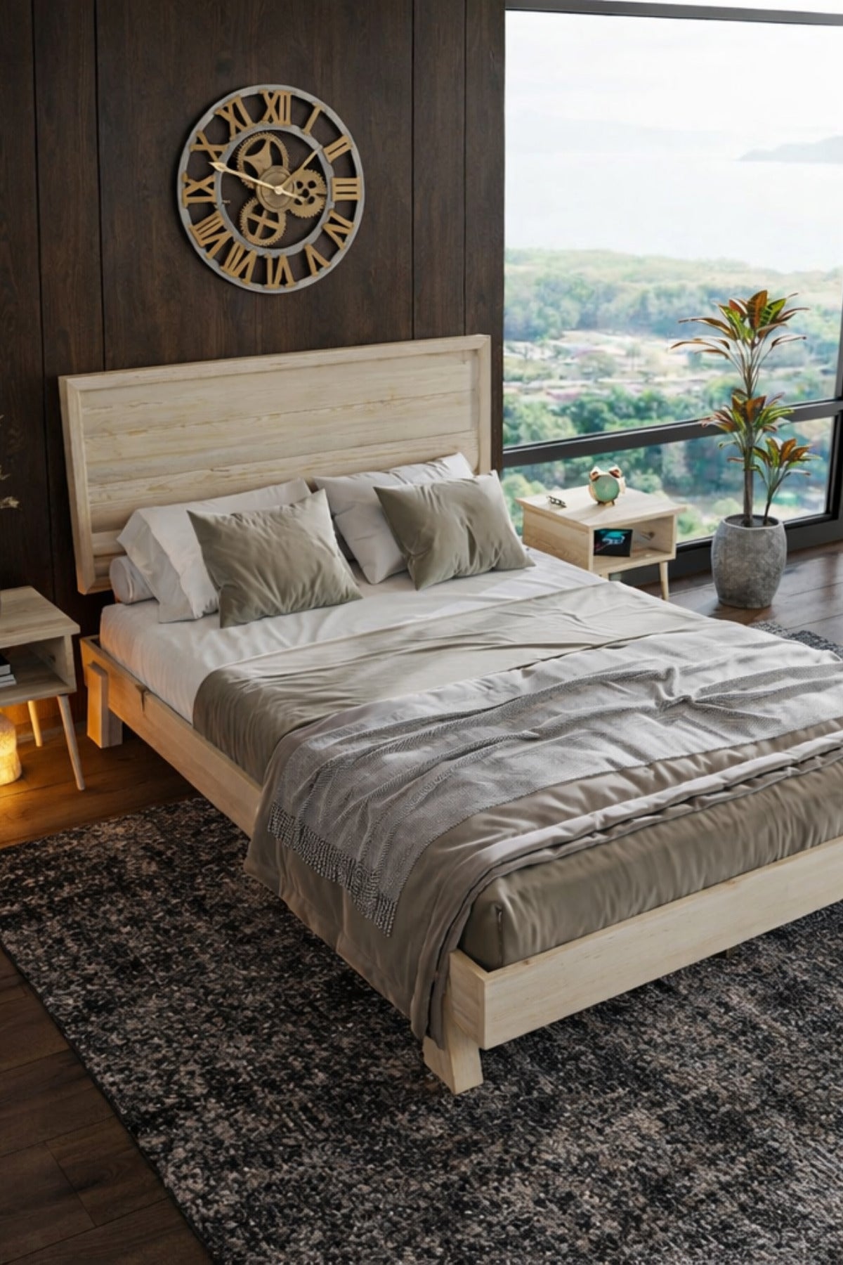 Hüma Model Yatay Başlıklı Masif Ahşap Karyola 100x200 Doğal