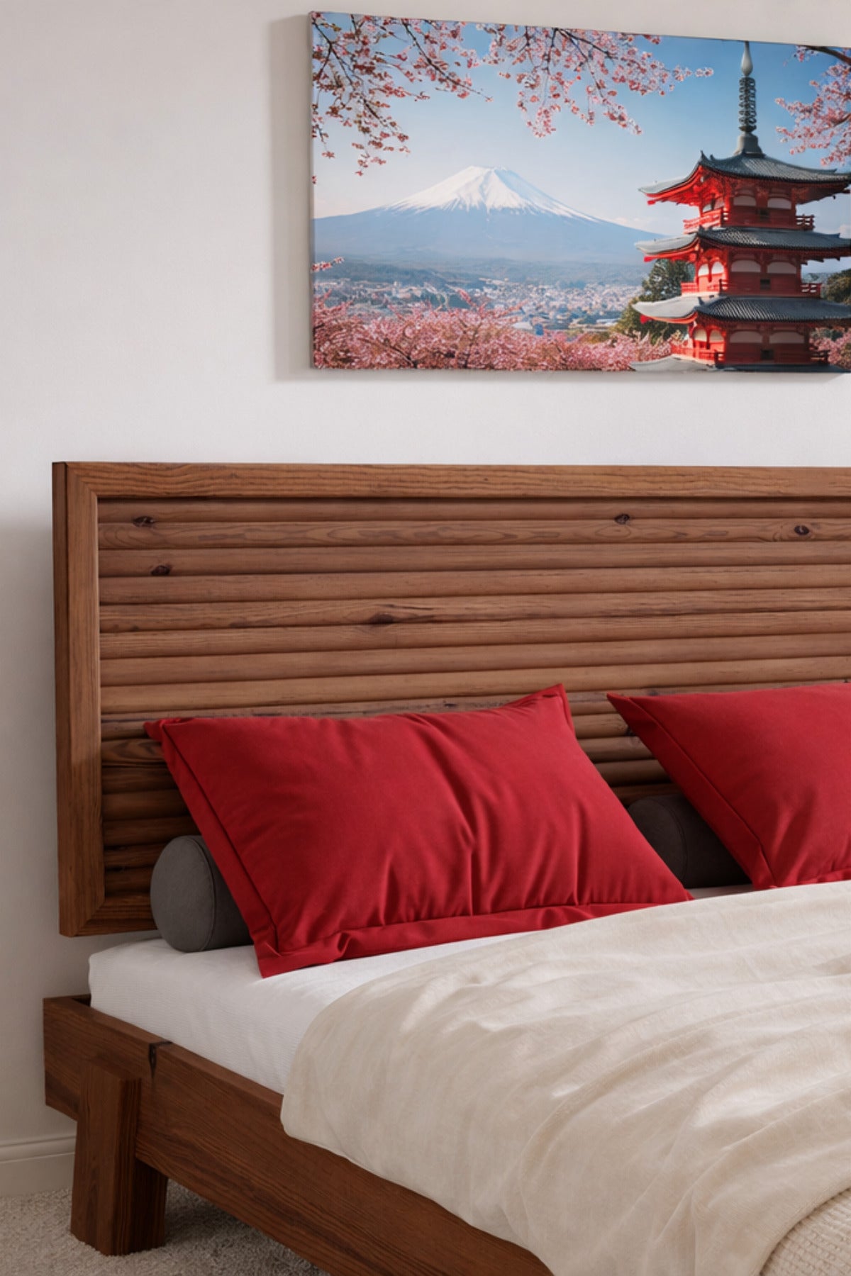 Ebruli̇ Model Yatay Başlıklı Masif Ahşap Karyola ve 2 Adet Komodin 100x200 Ceviz