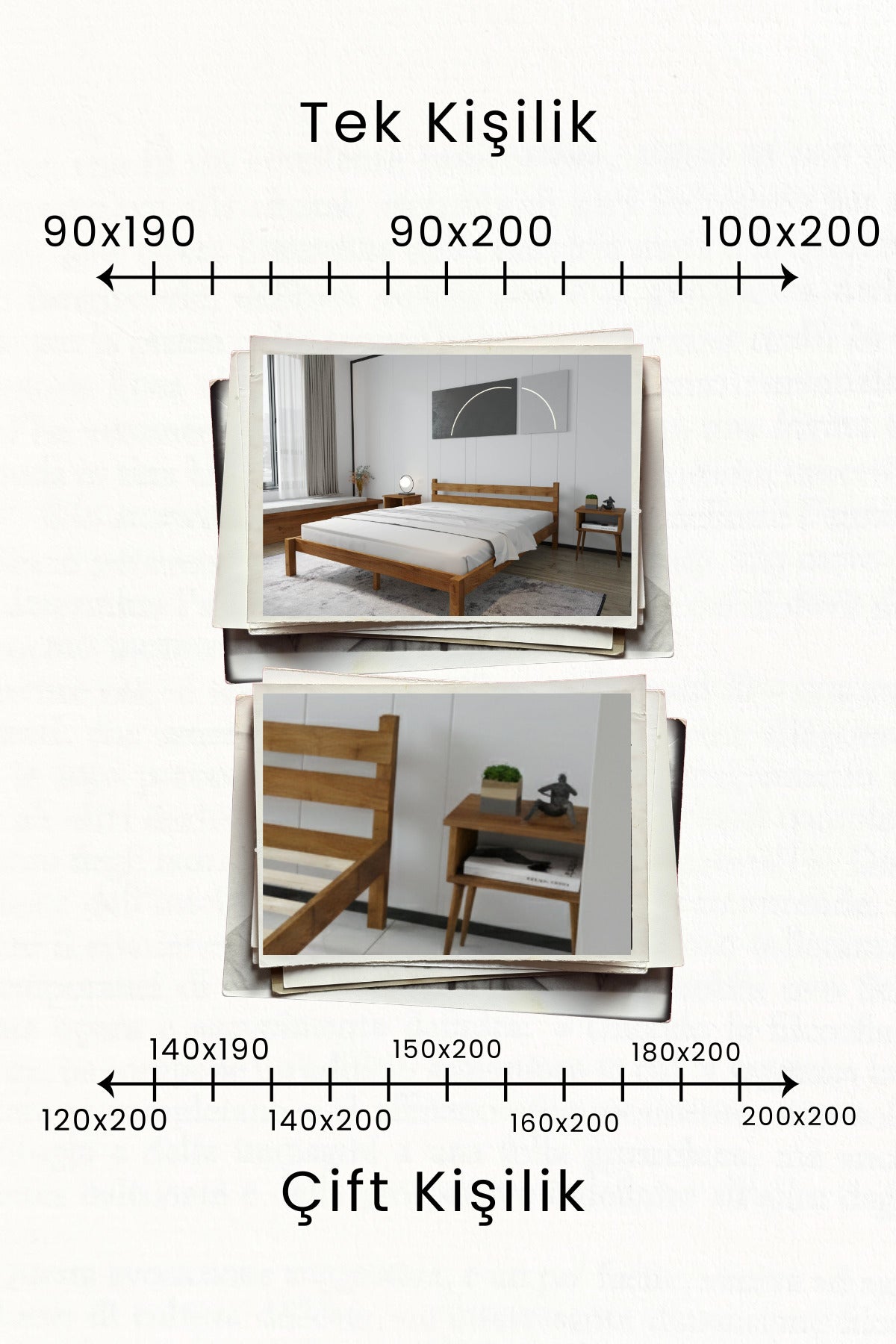 Letto Model Masif Ahşap Karyola 2 Adet Komodin 160x200 Doğal