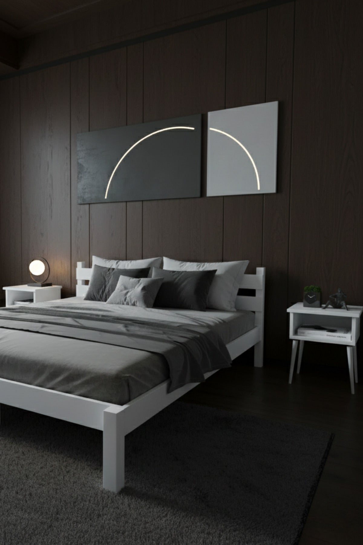 Letto Model Masif Ahşap Karyola 2 Adet Komodin 120x200 Vernikli
