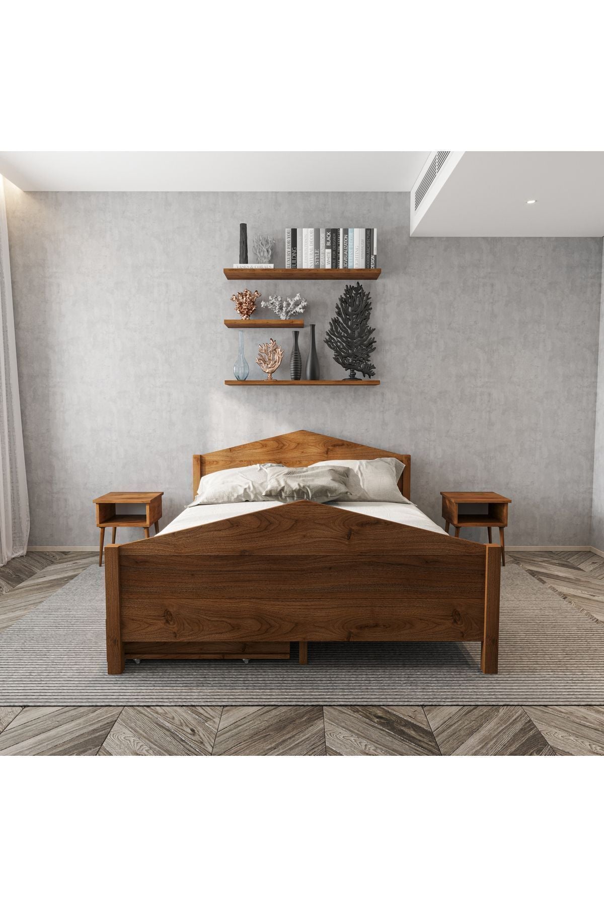 Mi̇lano Piramit Model 4 Çekmeceli Masif Ahşap Karyola 100x200 Doğal
