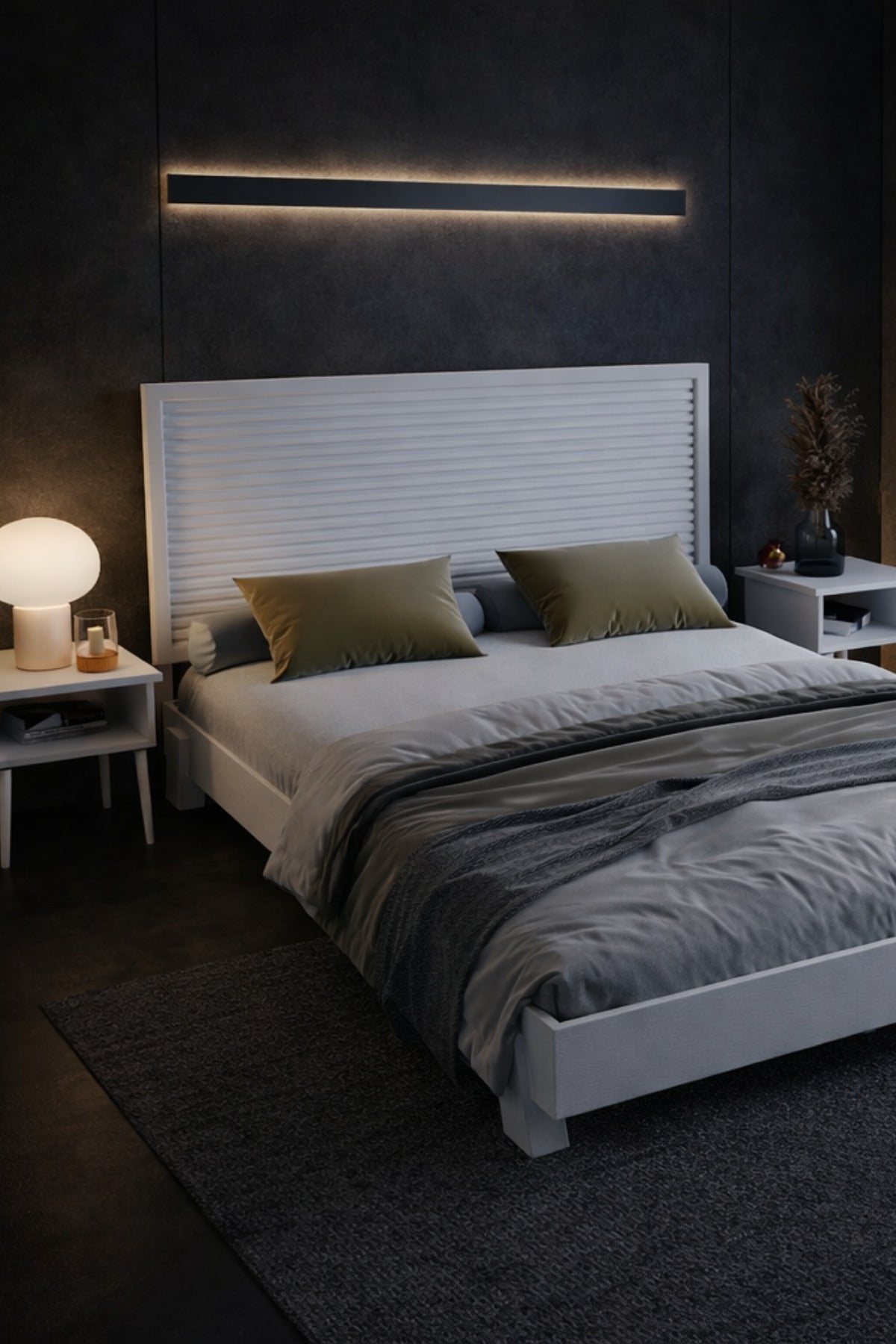 Alaz Model Yatay Başlıklı Masif Ahşap Karyola 140x190 Ceviz