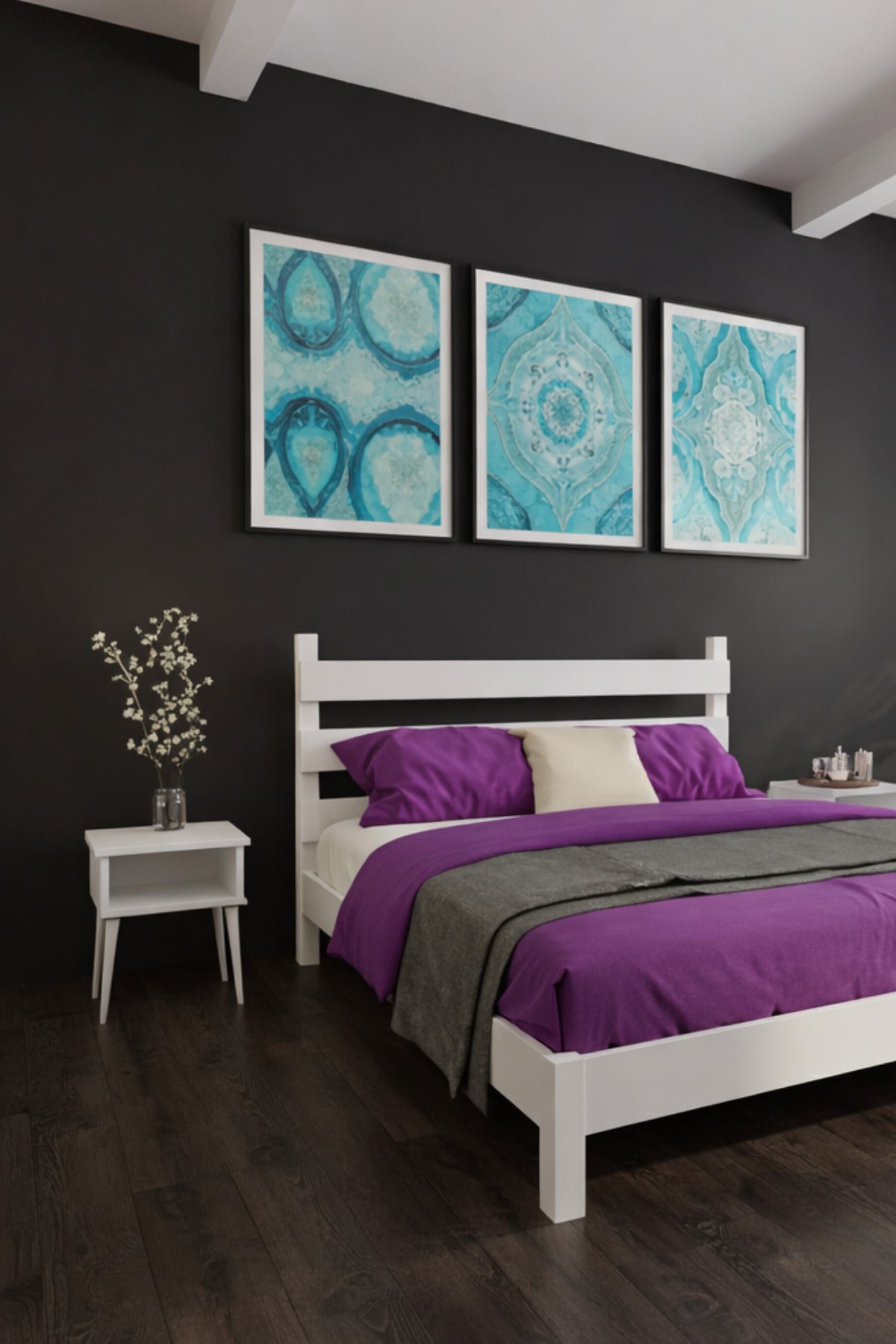 Natura Model Masif Ahşap Karyola 2 Adet Komodin 160x200 Ceviz