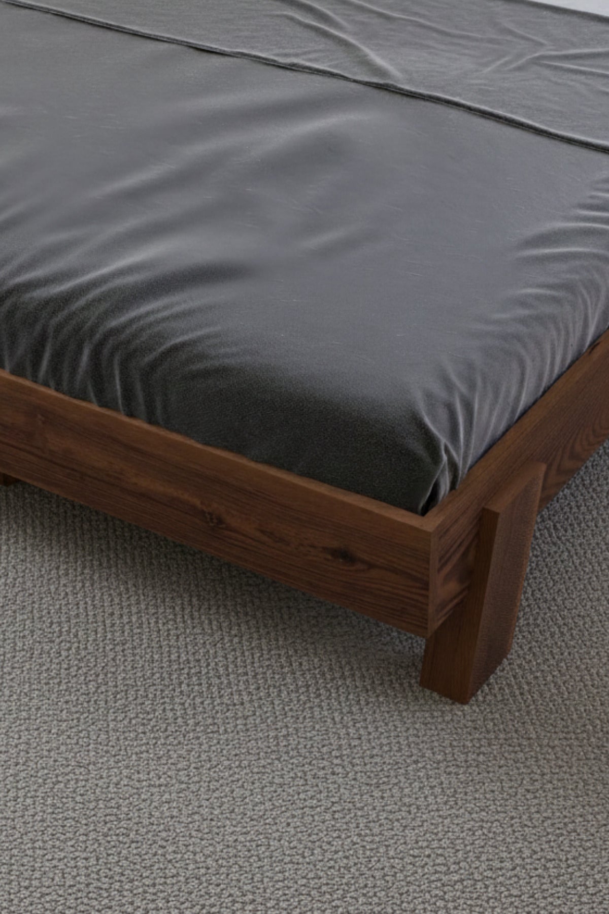 Ebruli̇ Model Dikey Başlıklı Masif Ahşap Karyola ve 2 Adet Komodin 120x200 Ceviz