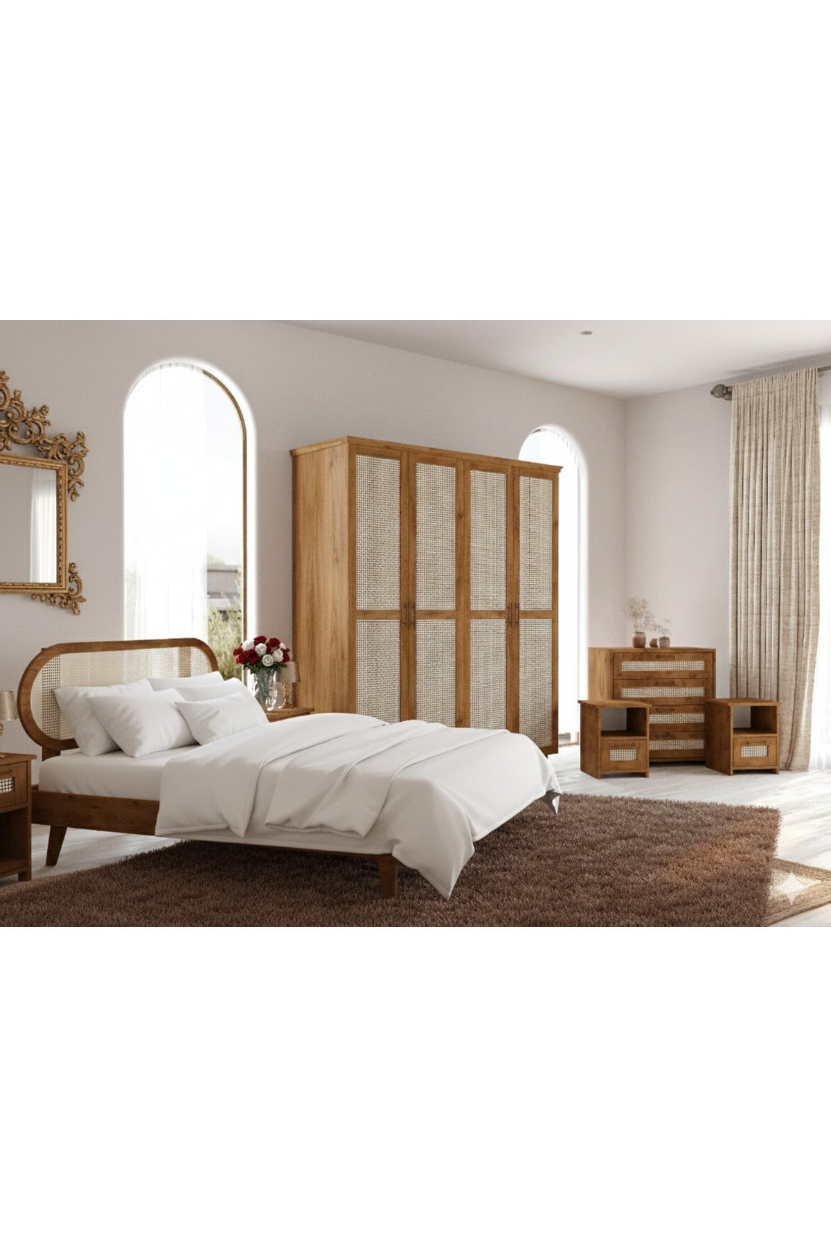 Padova Hazeranlı Masif Ahşap Yatak Odası Seti 90x190 Ceviz