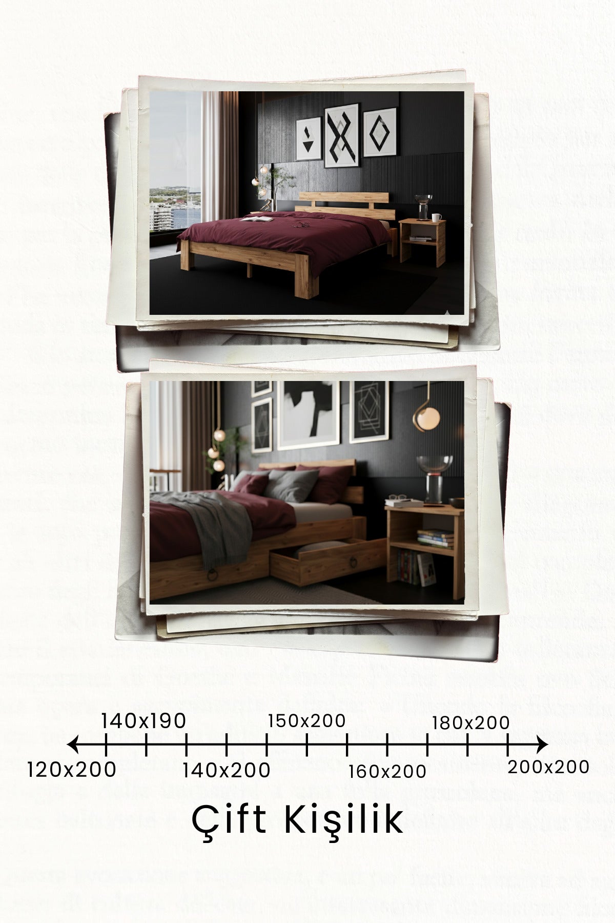 Lotus MDF Karyola ve 2 Komodinli Set 150x200 Atlantik Çam