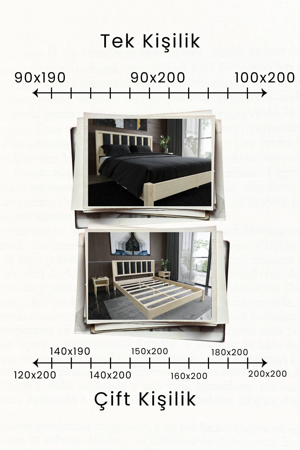 Ori̇on Model Siyah Puf Başlıklı Masif Ahşap Karyola 90x200 Doğal
