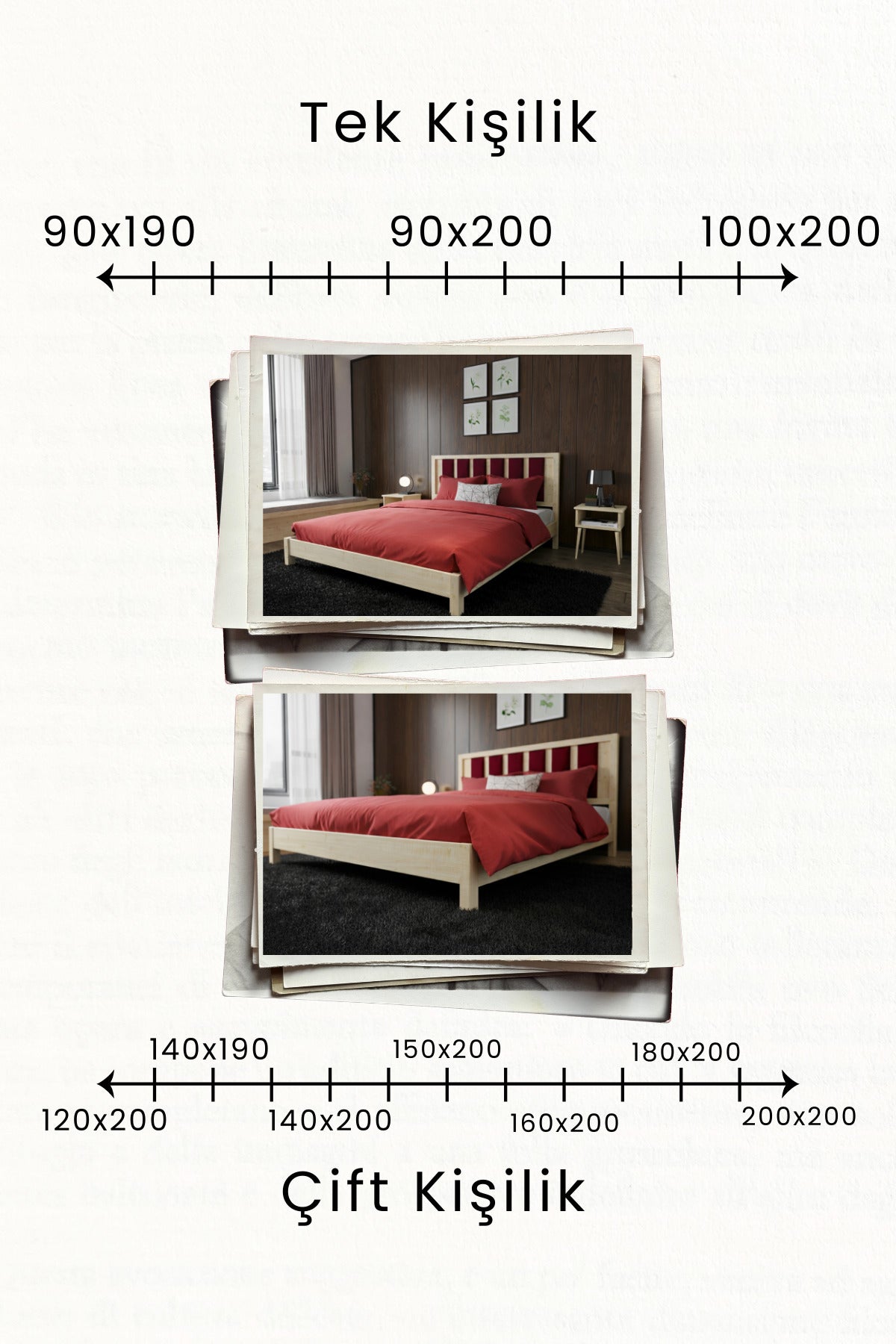 Ori̇on Model Bordo Puf Başlıklı Masif Ahşap Karyola 90x200 Doğal