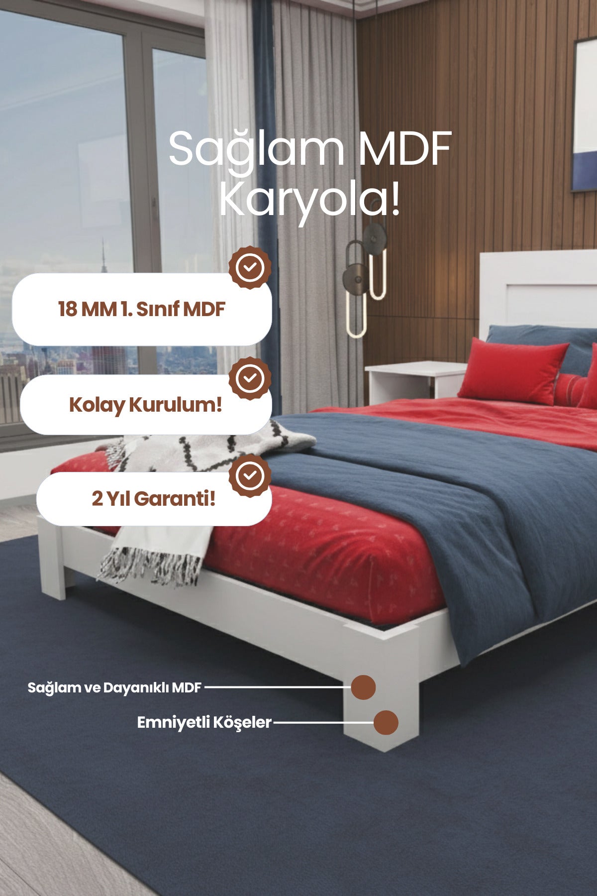 My Chapter Kitaplık Başlıklı MDF Karyola 180x200 Beyaz