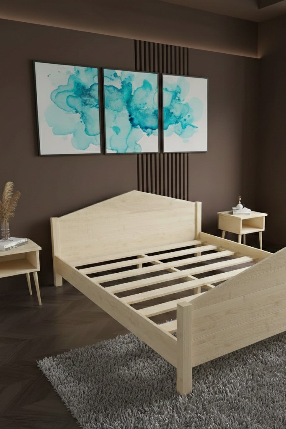 Mi̇lano Model Masif Ahşap Karyola 2 Adet Komodin 140x200 Doğal