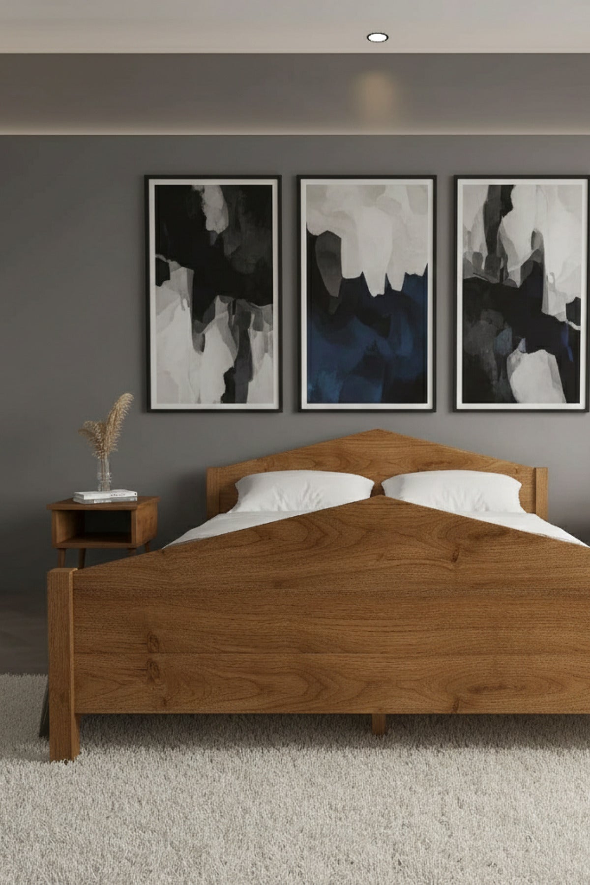 Mi̇lano Piramit Model Masif Ahşap Karyola 200x200 Doğal