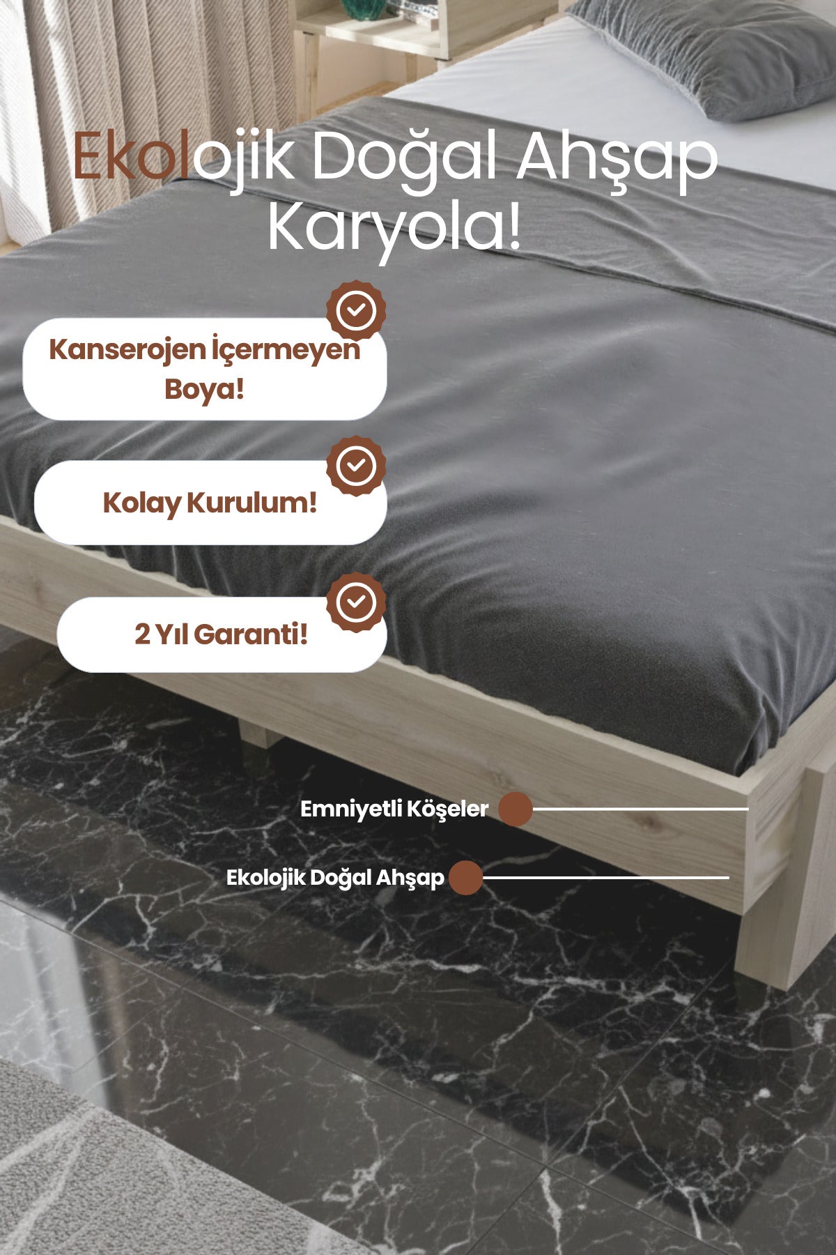 Lotus New Model Masif Ahşap Karyola 160x200 Doğal