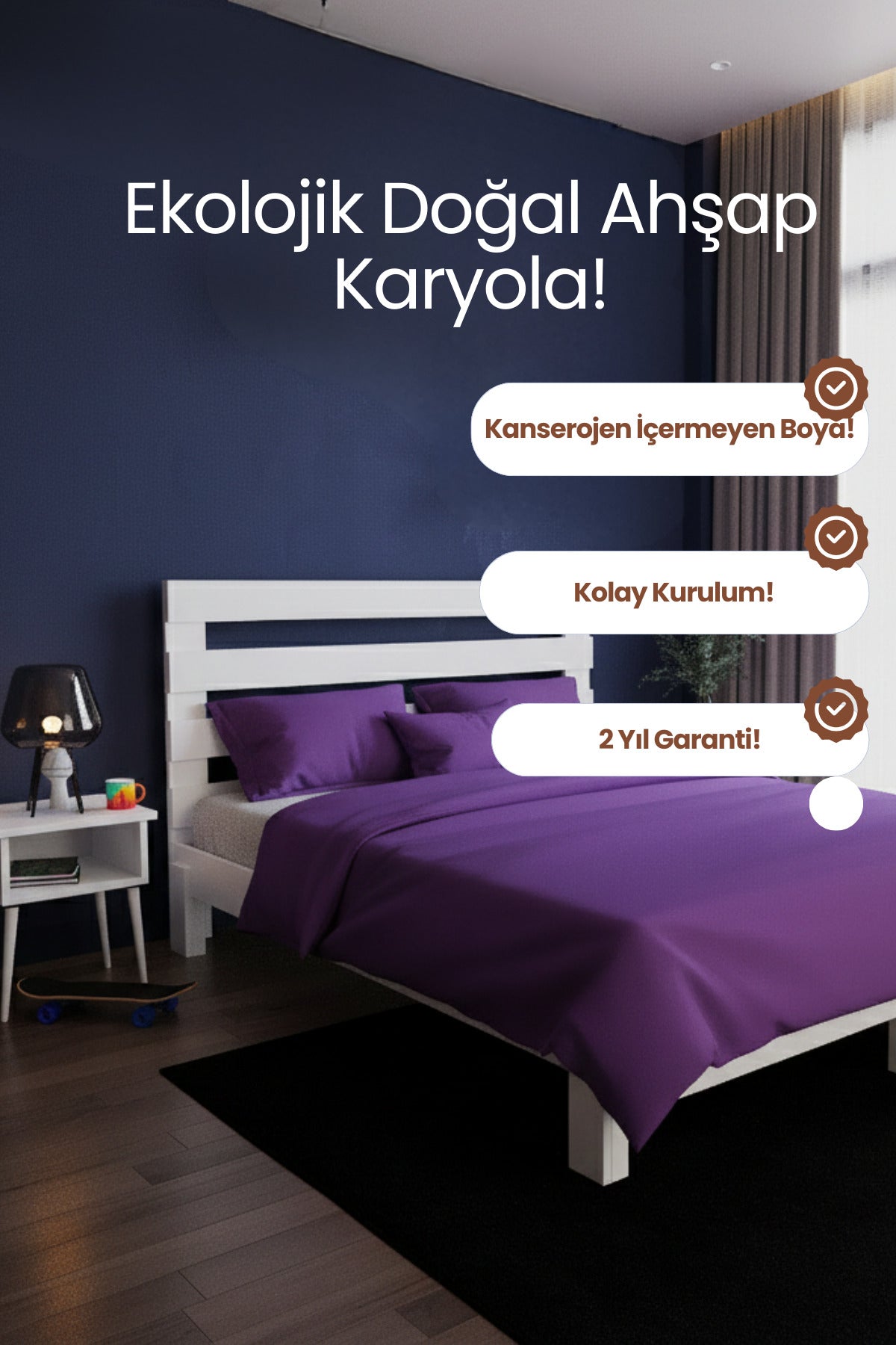 Urban New Model Masif Ahşap Karyola 90x200 Vernikli