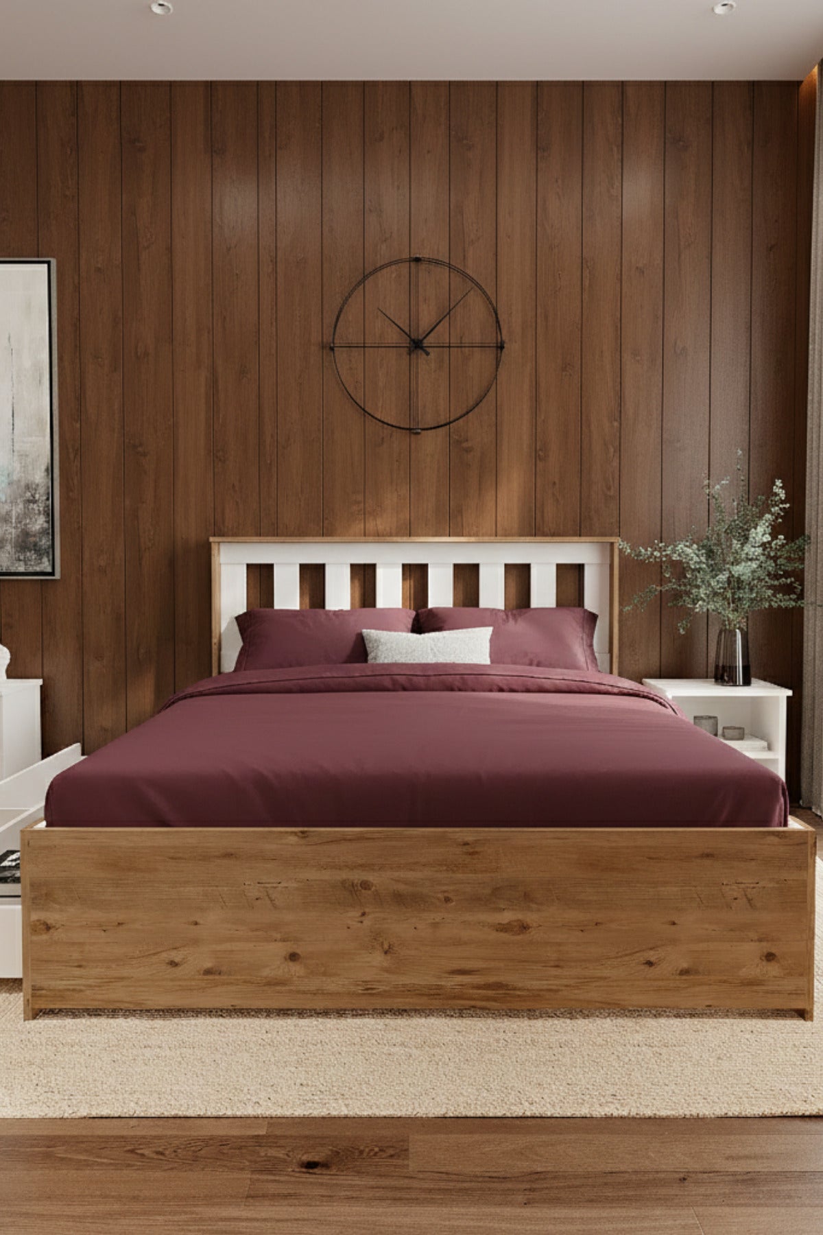 Stark 4 Çekmeceli MDF Karyola 200x200 Beyaz