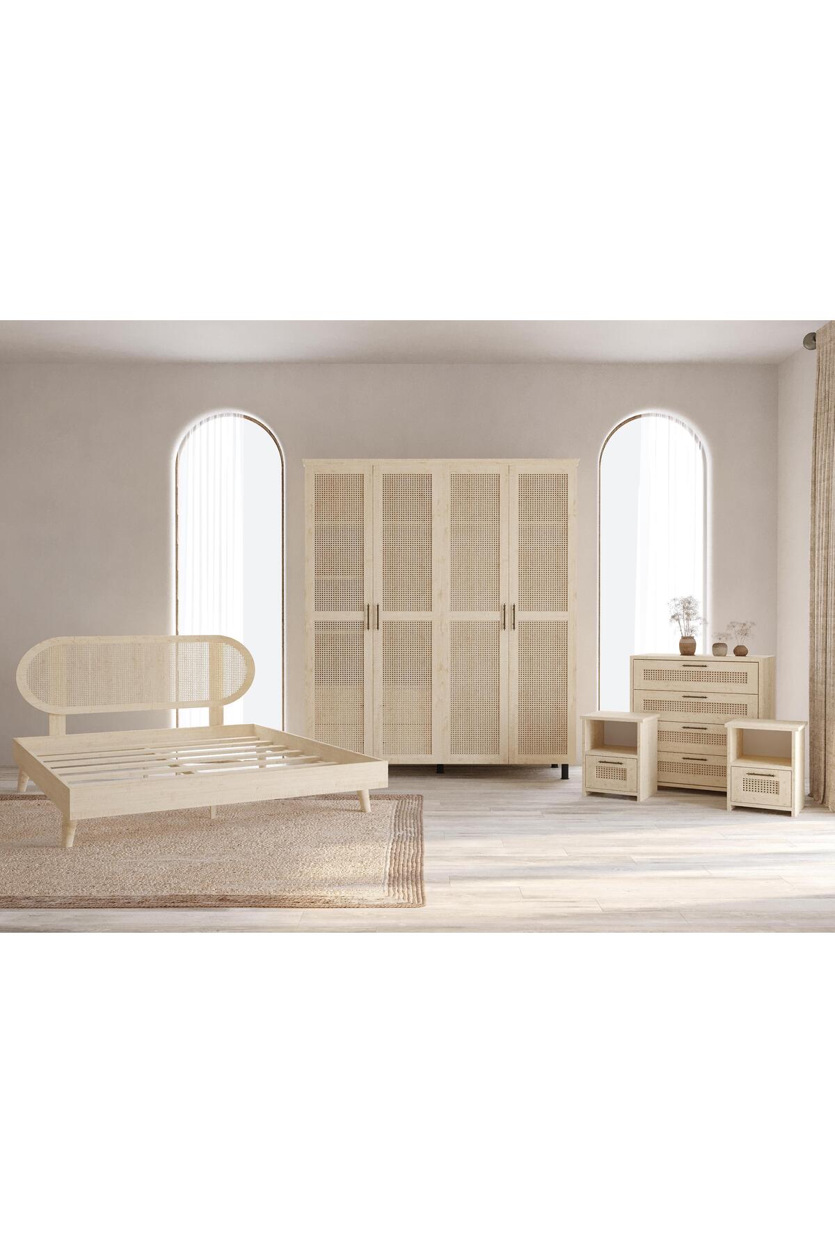 Padova Hazeranlı Masif Ahşap Yatak Odası Seti 150x200 Ceviz