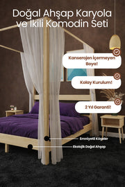 Natura Ci̇bi̇nli̇kli̇ Model Masif Ahşap Karyola 2 Adet Komodin 90x190 Doğal