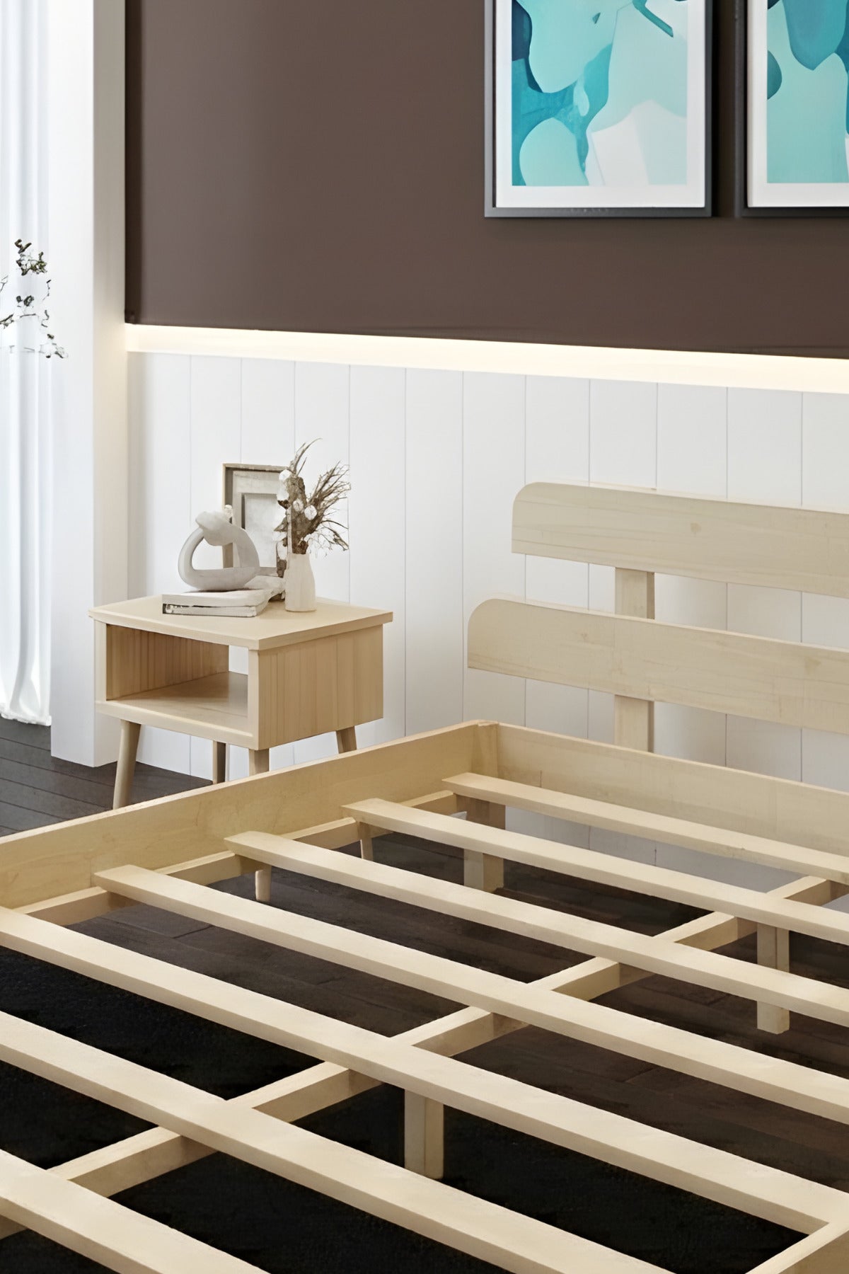 Lotus Model Masif Ahşap Karyola 2 Adet Komodin 120x200 Doğal