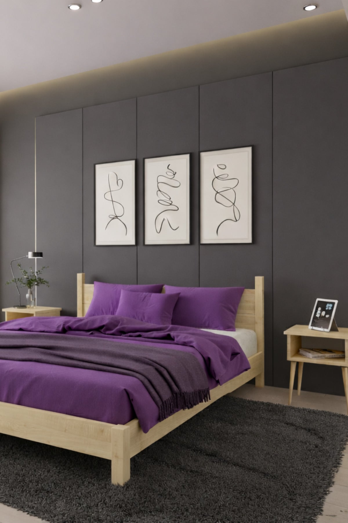 Mi̇rage Model Masif Ahşap Karyola ve 2 Adet Komodin 100x200 Doğal
