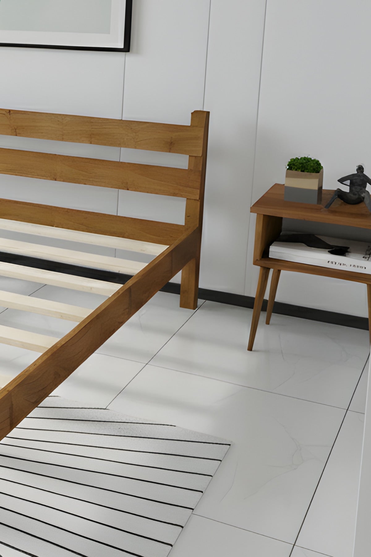 Letto Model Masif Ahşap Karyola 2 Adet Komodin 200x200 Doğal