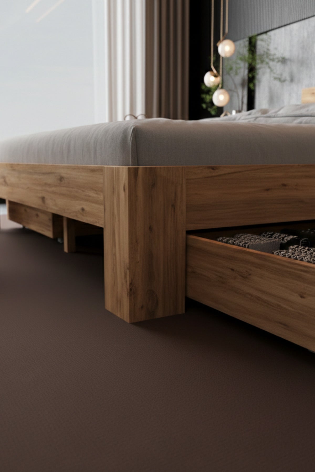 Lotus 4 Çekmeceli MDF Karyola 90x200 Atlantik Çam