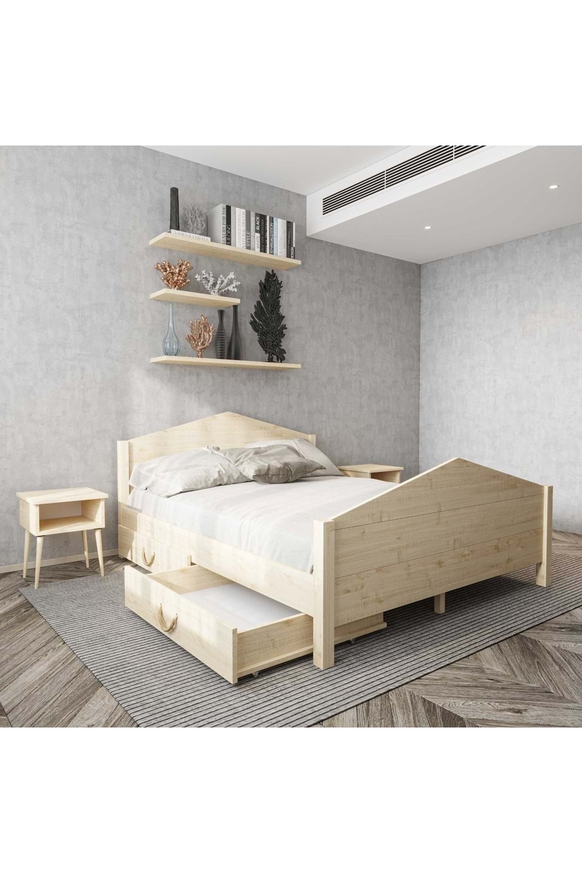Mi̇lano Model 4 Çekmeceli Masif Ahşap Karyola 90x190 Doğal