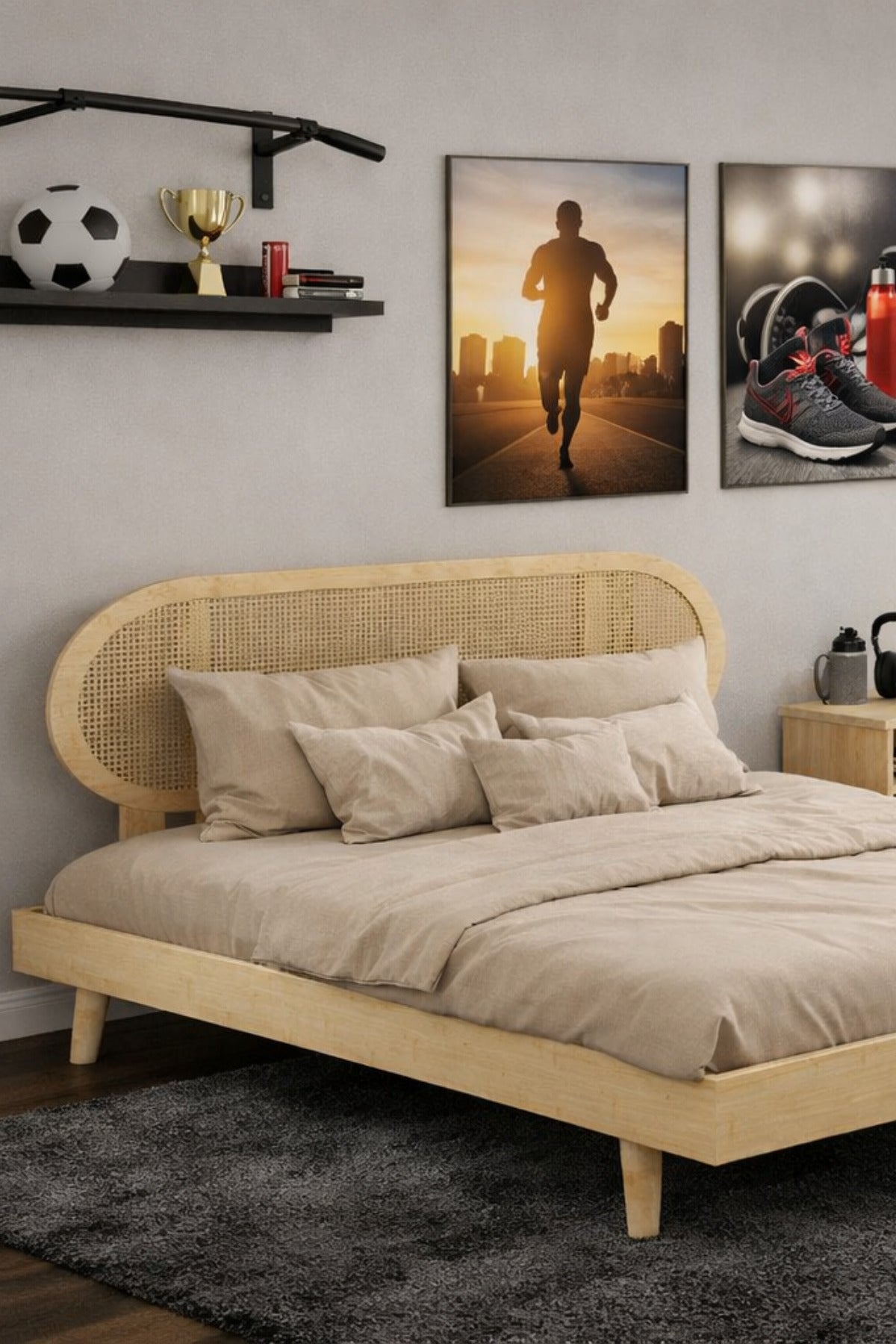 Padova Model Hazeran Başlıklı Masif Ahşap Karyola 120x200 Doğal