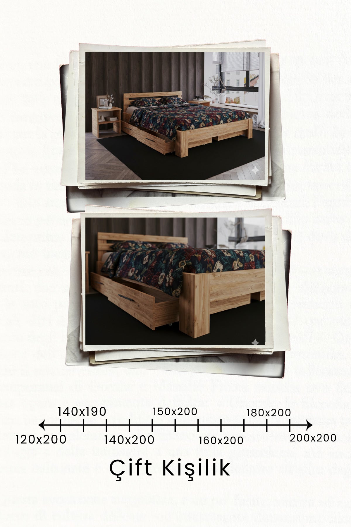 Letto 4 Çekmeceli MDF Karyola 200x200 Beyaz