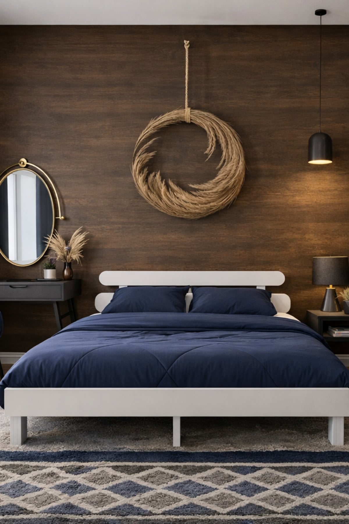 Damla Model 2 Başlıklı Masif Ahşap Karyola 2 Adet Komodin 180x200 Ceviz