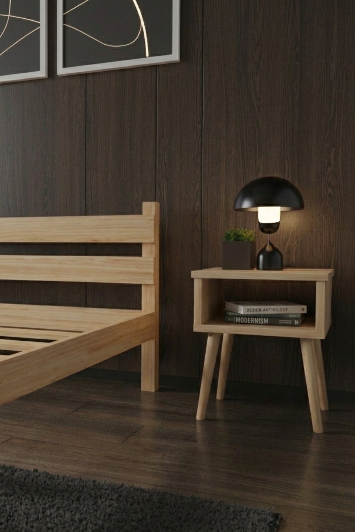 Letto Model Masif Ahşap Karyola 2 Adet Komodin 150x200 Ceviz