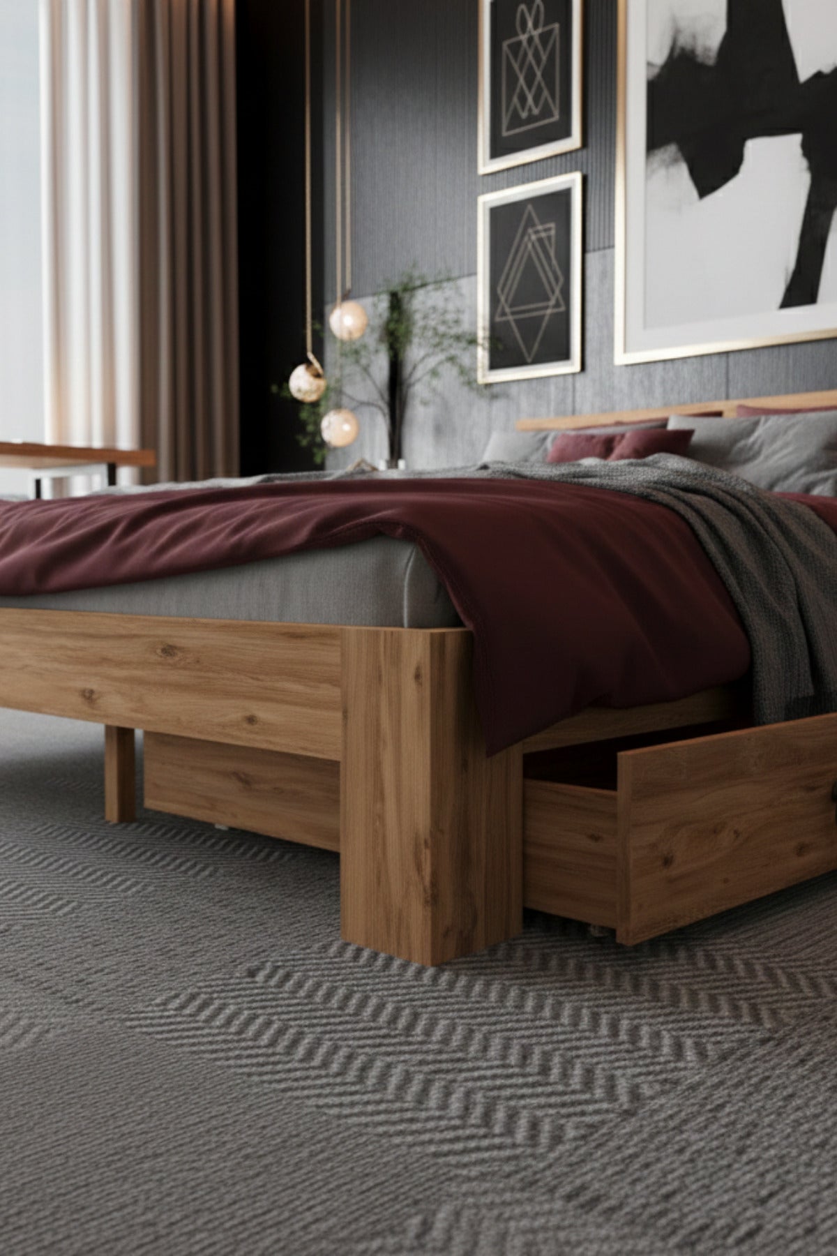 Lotus 2 Çekmeceli MDF Karyola 120x200 Atlantik Çam