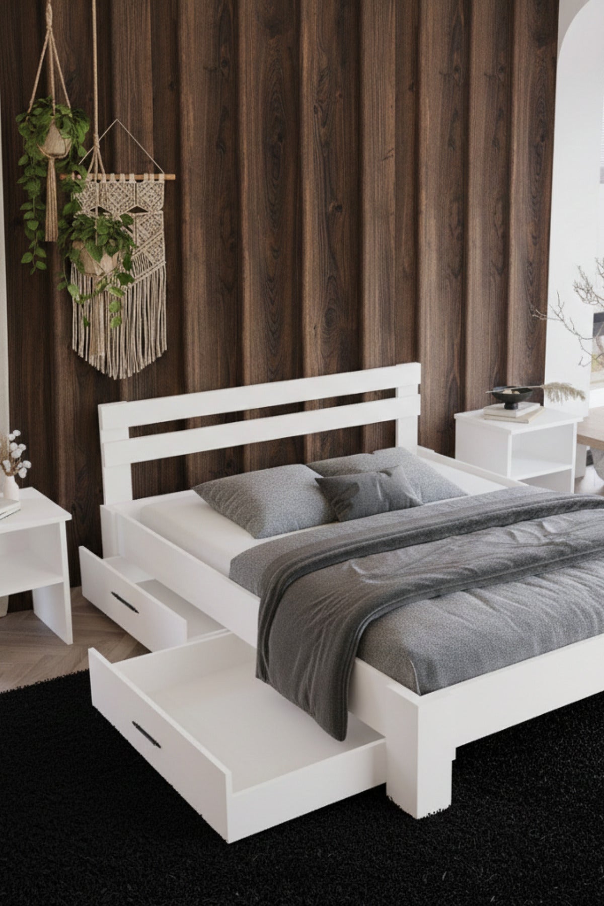 Letto 2 Çekmeceli MDF Karyola 140x200 Beyaz