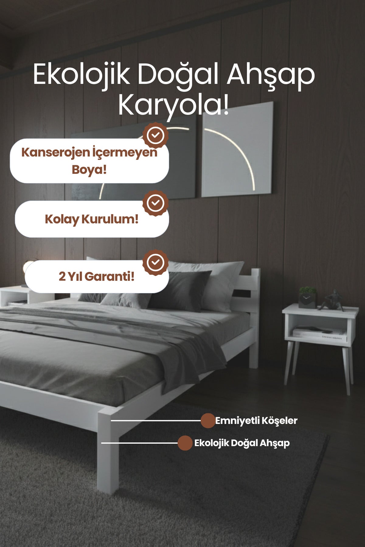 Letto Model Masif Ahşap Karyola 90x190 Doğal