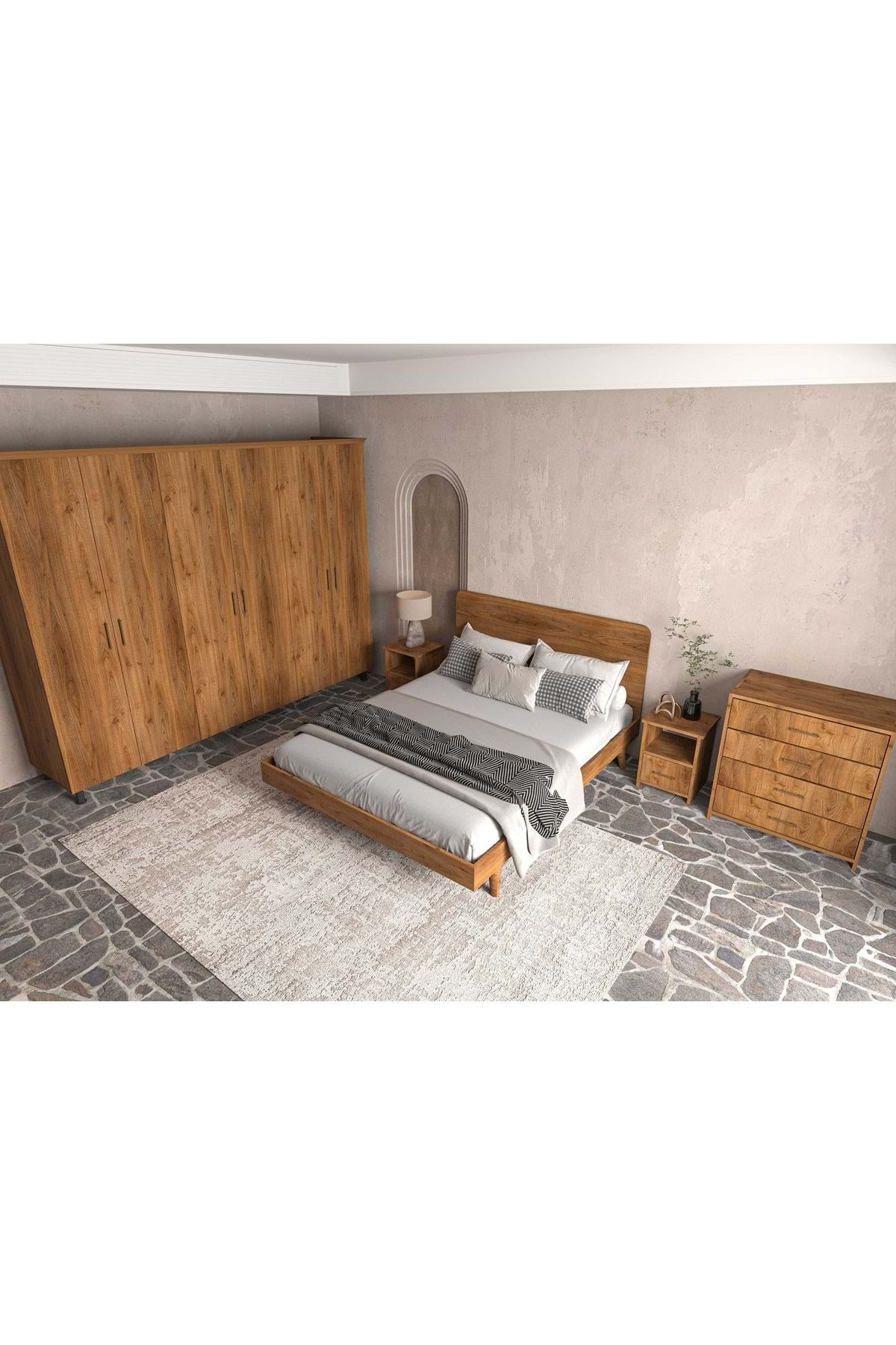 Softwood Masif Ahşap Yatak Odası Seti 100x200 Ceviz