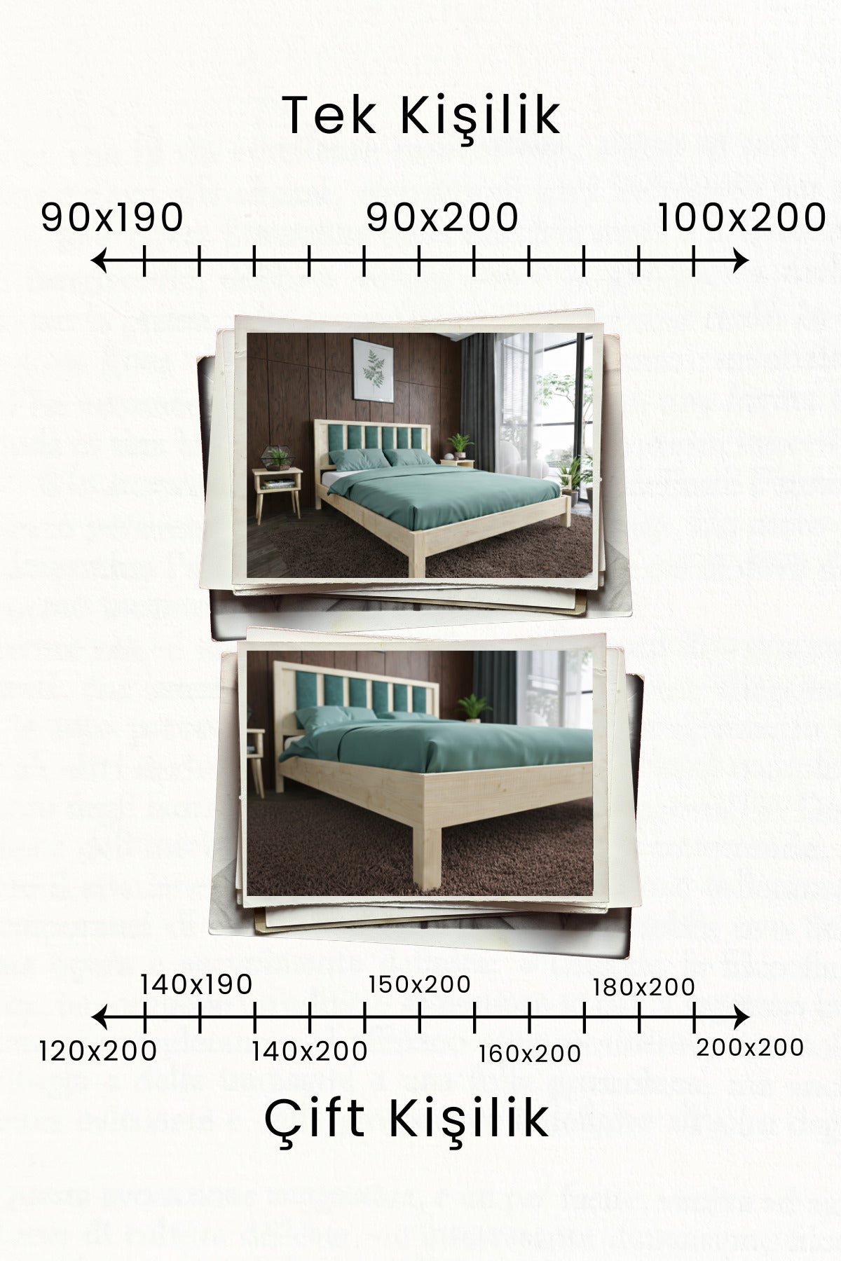 Ori̇on Model Çağla Yeşili Puf Başlıklı Masif Ahşap Karyola 90x200 Doğal