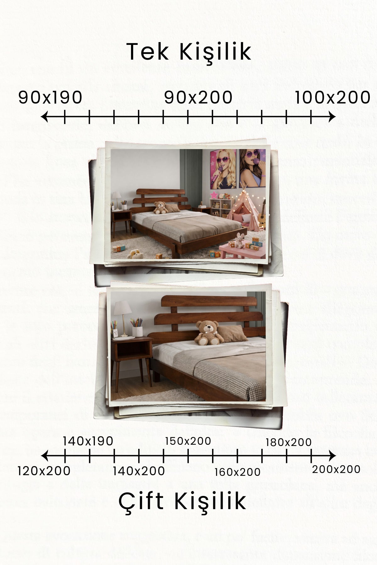 Lotus X Model Masif Ahşap Karyola ve 2 Adet Komodin 180x200 Doğal