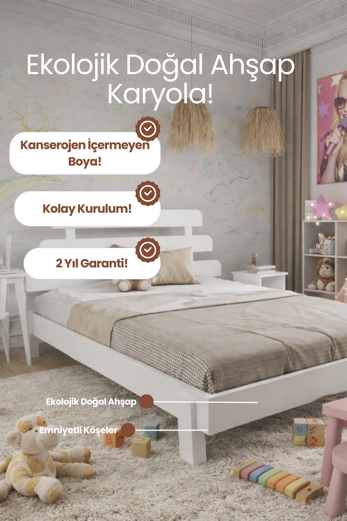 Lotus X New Model Masif Ahşap Karyola 90x190 Doğal