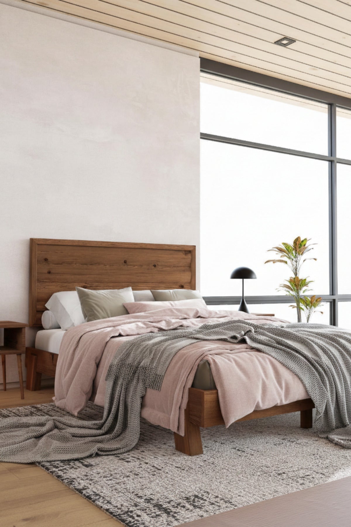 Hüma Model Yatay Başlıklı Masif Ahşap Karyola 180x200 Doğal