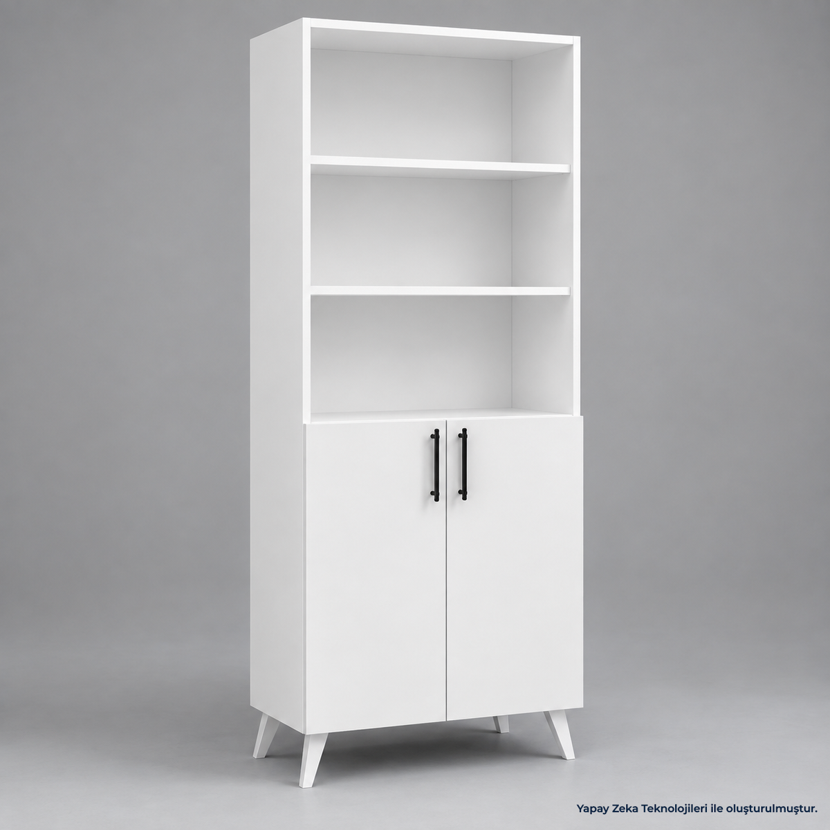%100 MDF Kapaklı Tekli Modül Ayaklı Beyaz Geniş Kitaplık
