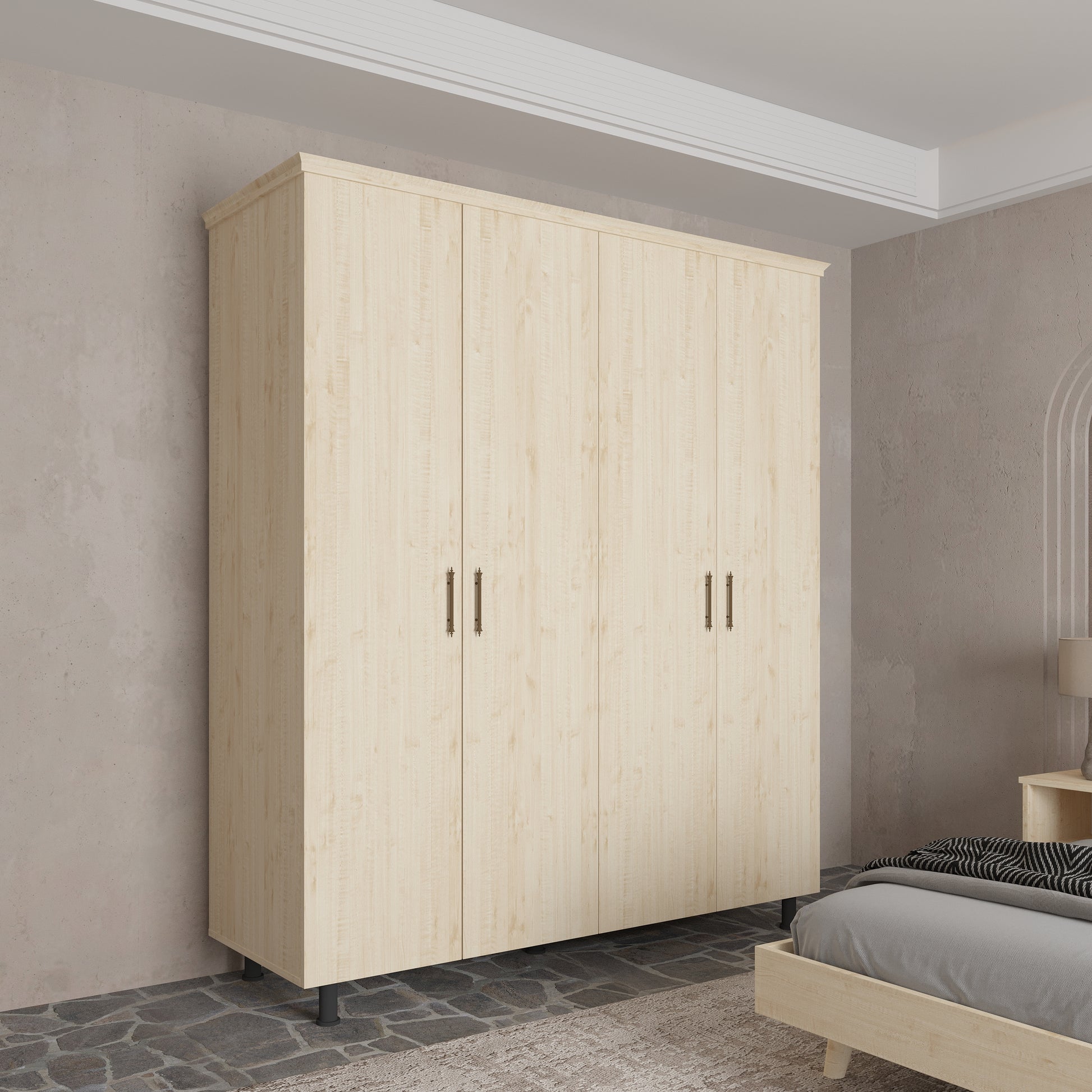 Soft Wood Model 4 Kapaklı Masif Ahşap Gardırop