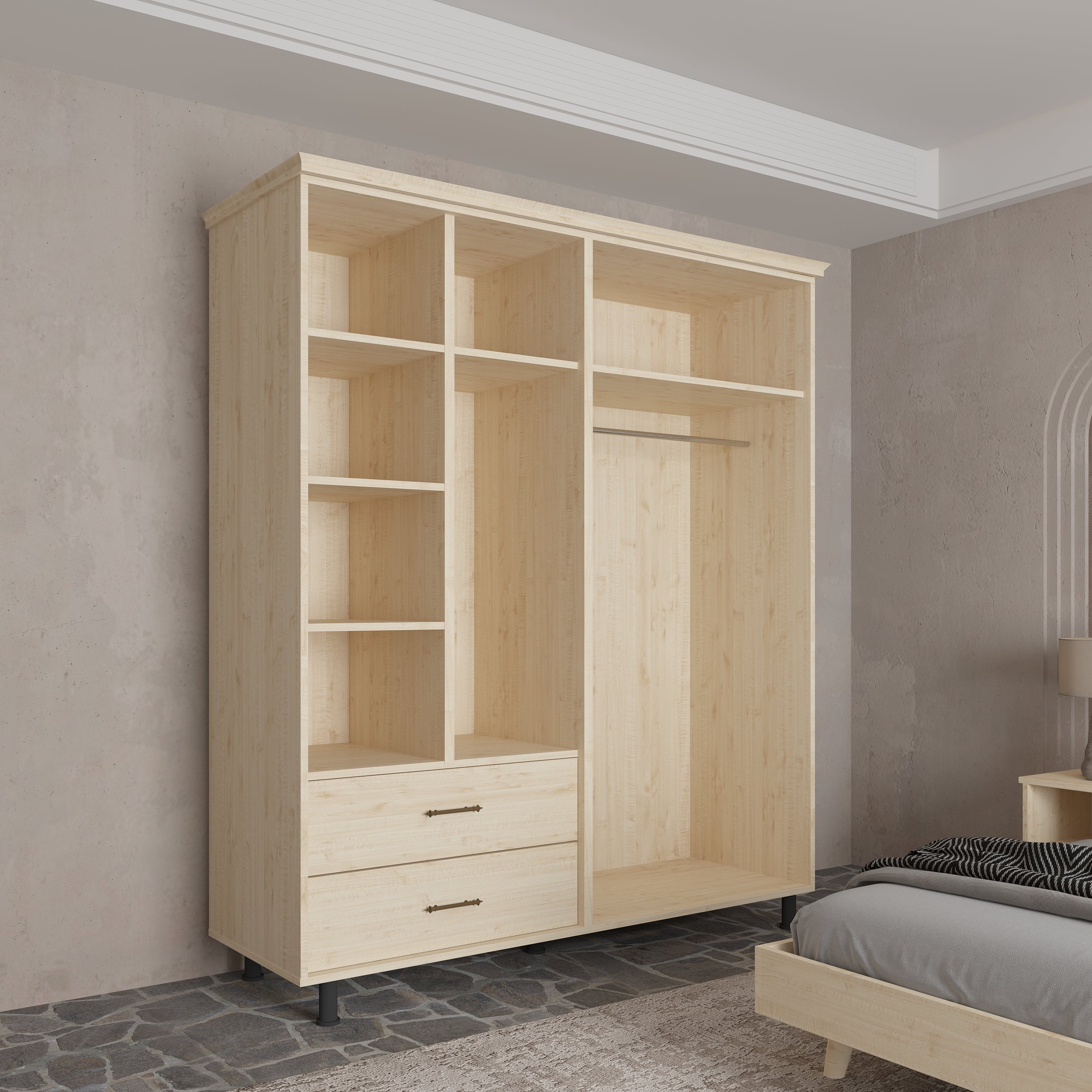 Soft Wood Model 4 Kapaklı Masif Ahşap Gardırop