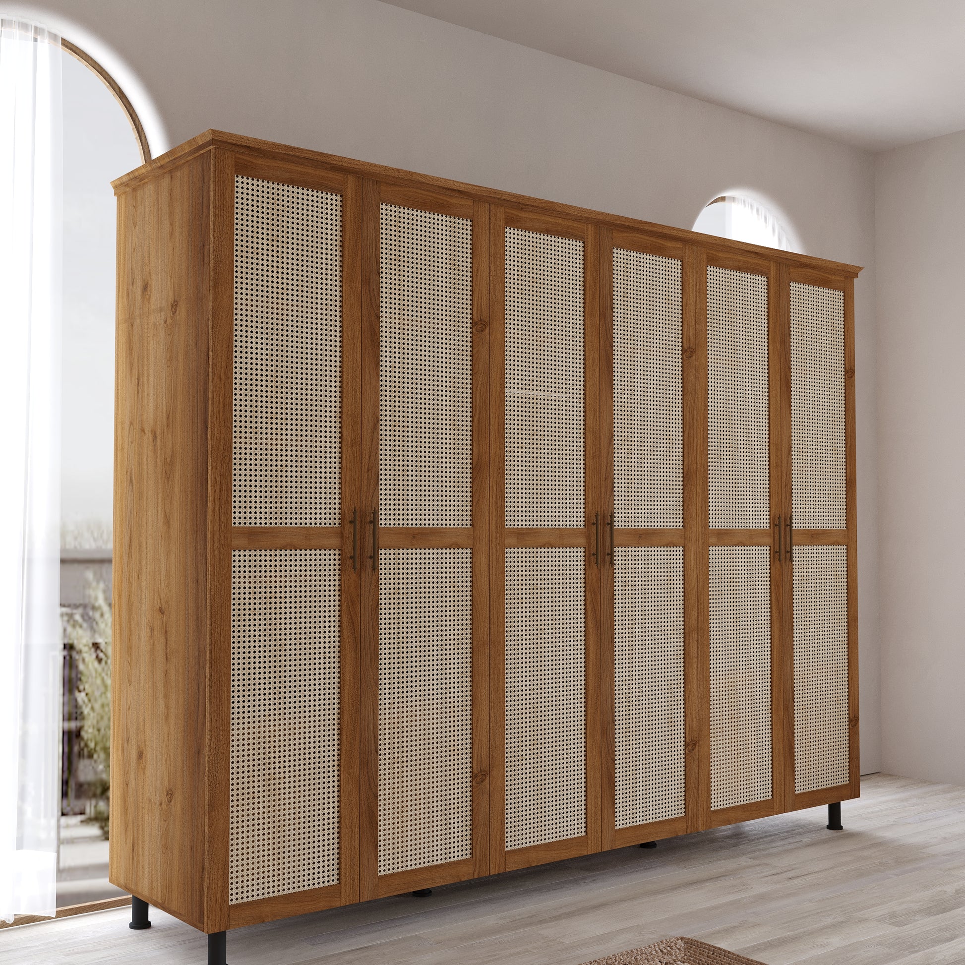 Padova Model 6 Kapaklı Masif Ahşap Gardırop 6 Kapaklı Vernikli