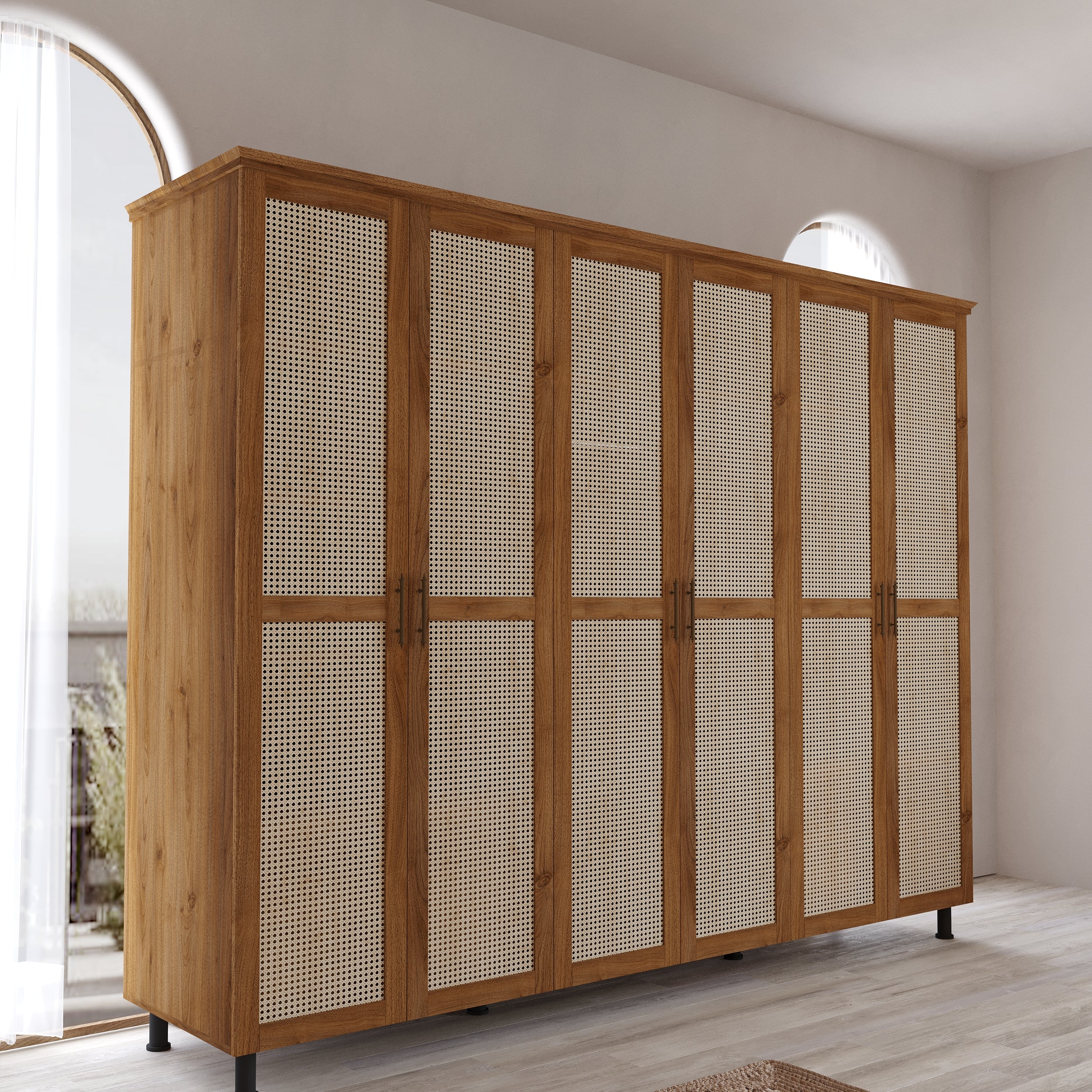 Padova Model 6 Kapaklı Masif Ahşap Gardırop 6 Kapaklı Vernikli