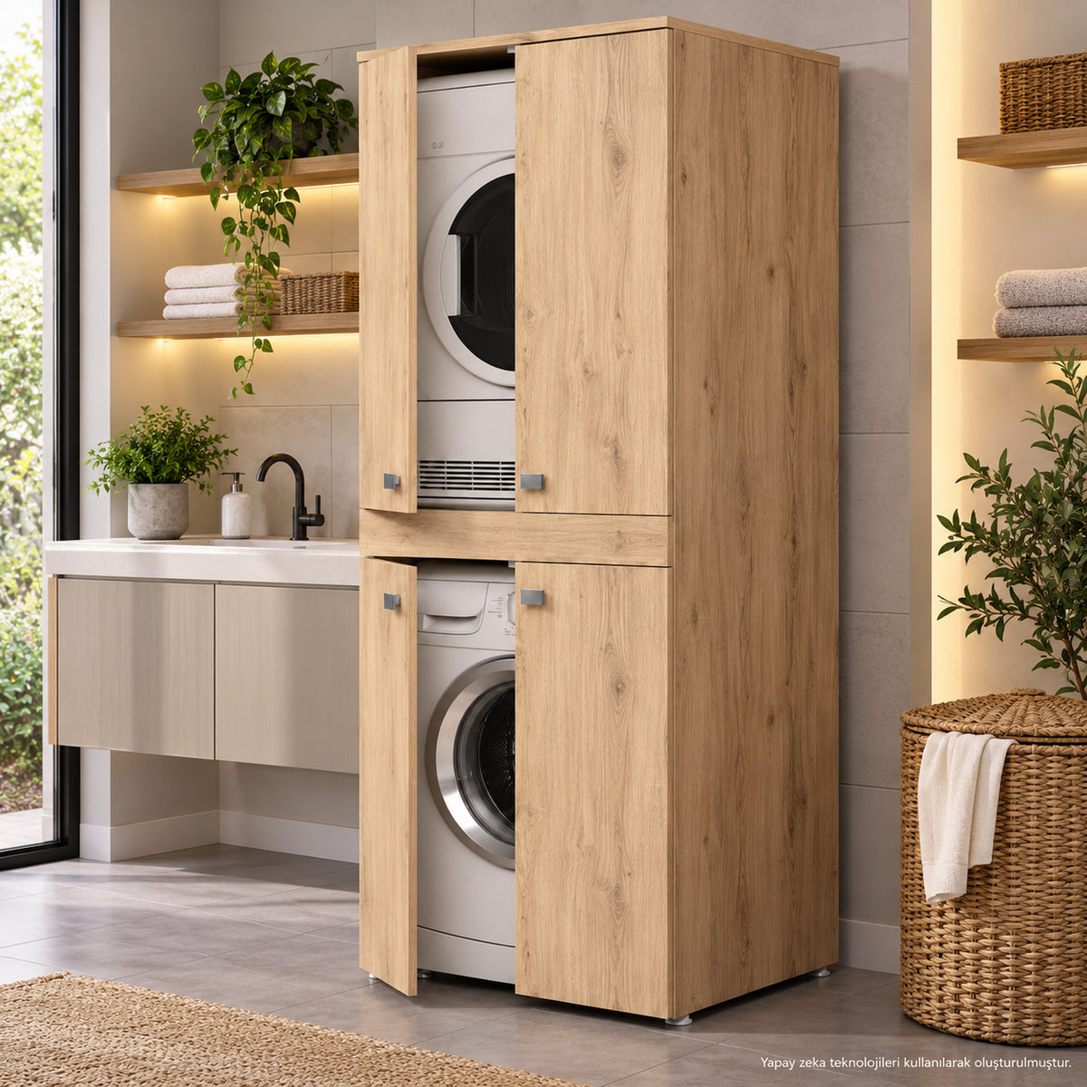 Renazzo %100 MDF Çamaşır Makinesi ve Kurutma Makinesi Dolabı Atlantik Çam lifestyle