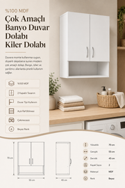 %100 Mdf Çok Amaçlı Banyo Duvar Dolabı Kiler Dolabı 70x55 Beyaz