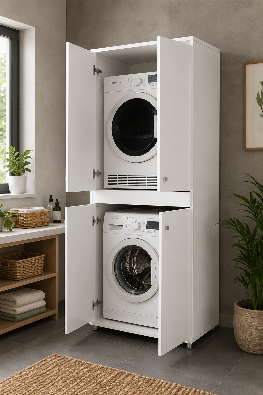 %100 Mdf 2 Katlı Çamaşır Makinesi Dolabı Kurutma Makinesi Dolabı
