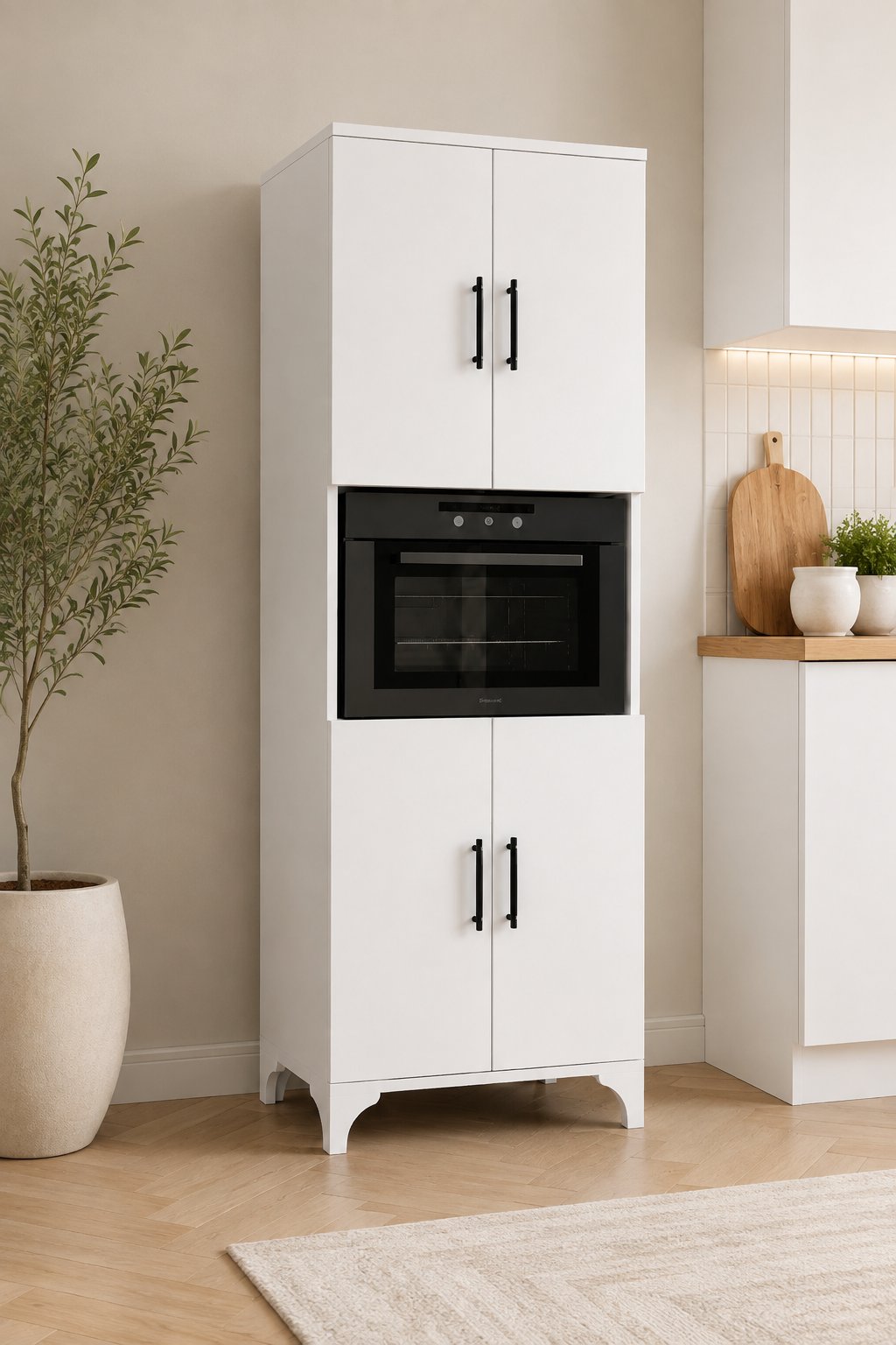%100 Mdf Çok Amaçlı 4 Kapaklı Büyük Boy Fırın Kiler Balkon Banyo Dolabı