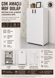 %100 Mdf Çok Amaçlı Dolap Mutfak & Hol & Banyo & Balkon & Ofis 100x60 Beyaz