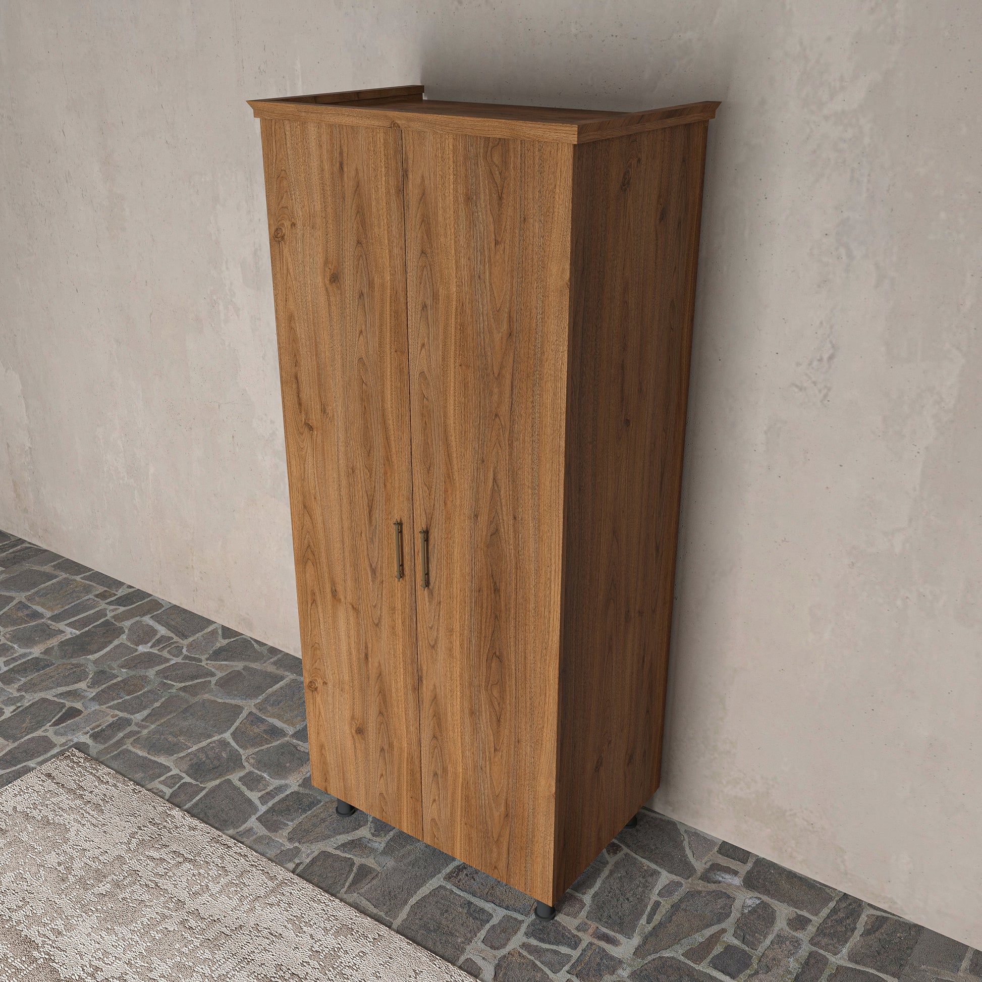 Soft Wood Model 2 Kapaklı Masif Ahşap Gardırop 2 Kapaklı Vernikli