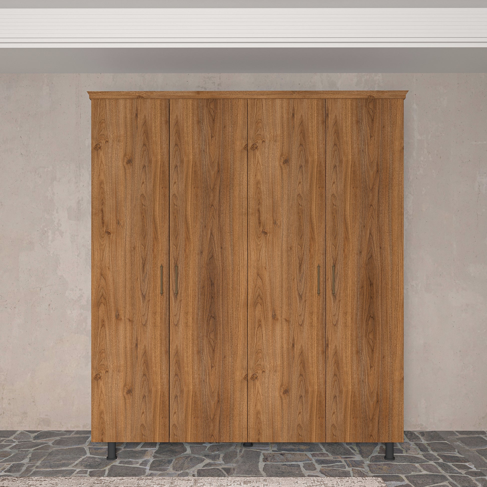 Soft Wood Model 4 Kapaklı Masif Ahşap Gardırop 4 Kapaklı Vernikli
